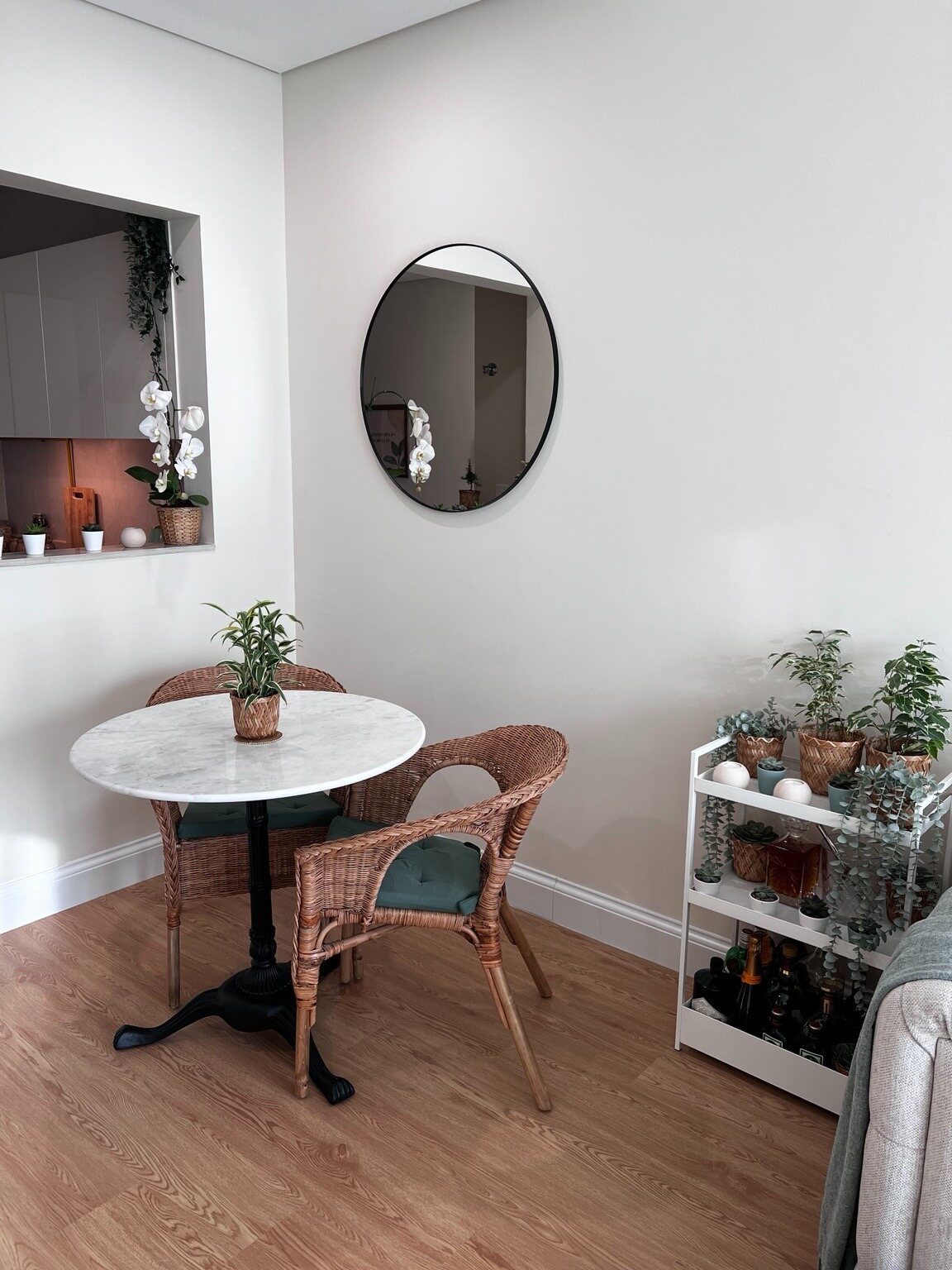 Dining table for two by the kitchen hatch